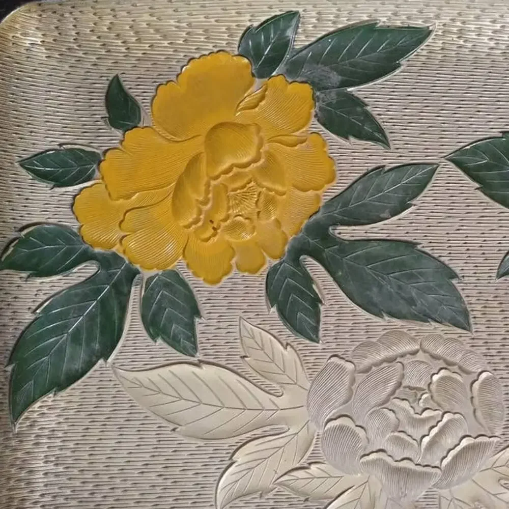 Vintage Plastic Serving Tray Cabbage Roses Floral Vanity Tray